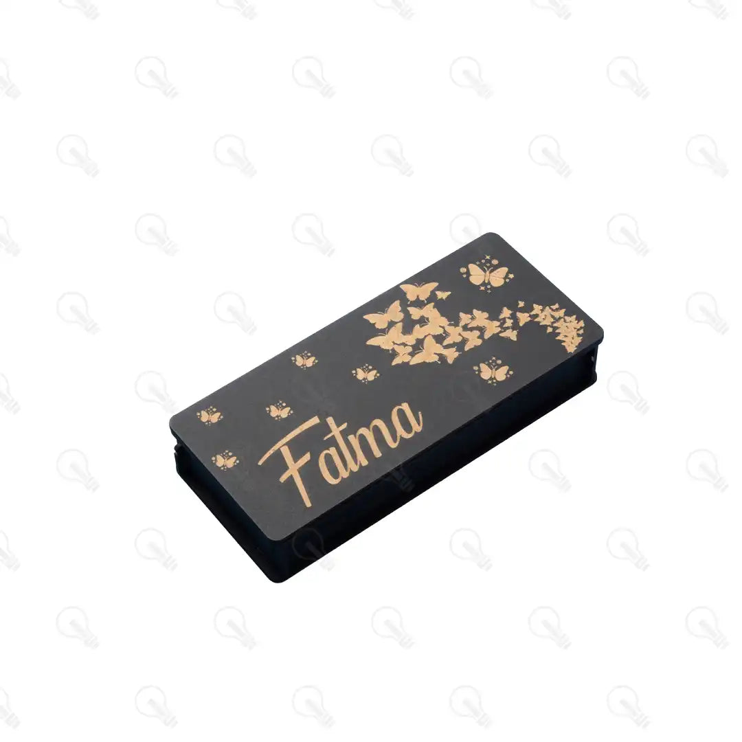 بوكس (ديزاين الفراشة كود 3) قلم معدن وميدالية خشب طبقتين