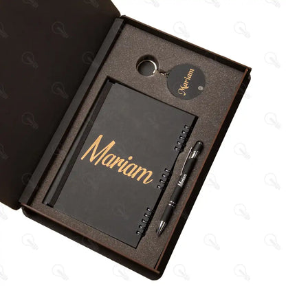 بوكس نوت بوك خشب وقلم معدن و ميدالية خشب طبقتين (كود 1)