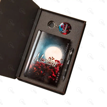 بوكس نوت بوك خشب وقلم معدن و ميدالية خشب طبقتين (كود 3)