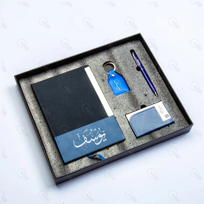 بوكس هارد كوفر ونوت بوك جلد وقلم وميدالية جلد وكراتة معدن