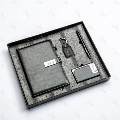 بوكس هارد كوفر ونوت بوك جلد وقلم وميدالية جلد وكراتة معدن