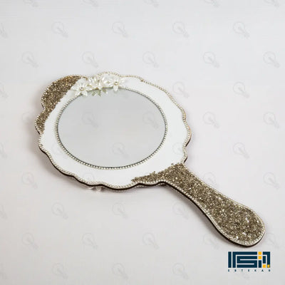 مرآة يد دائرية للخطوبة والزفاف (تصميم الجليتر الذهبي)