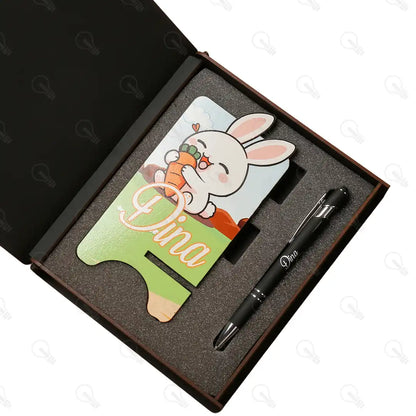 بوكس قلم معدن و ستاند موبايل (ديزاين الارنب)