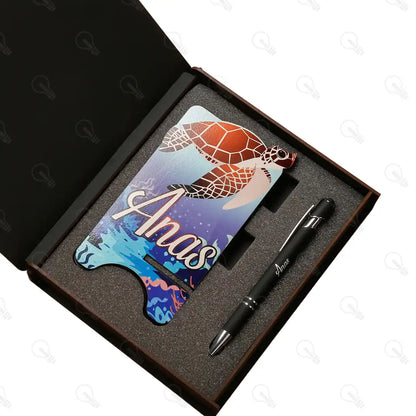 بوكس قلم معدن و ستاند موبايل (ديزاين السلحفاة)