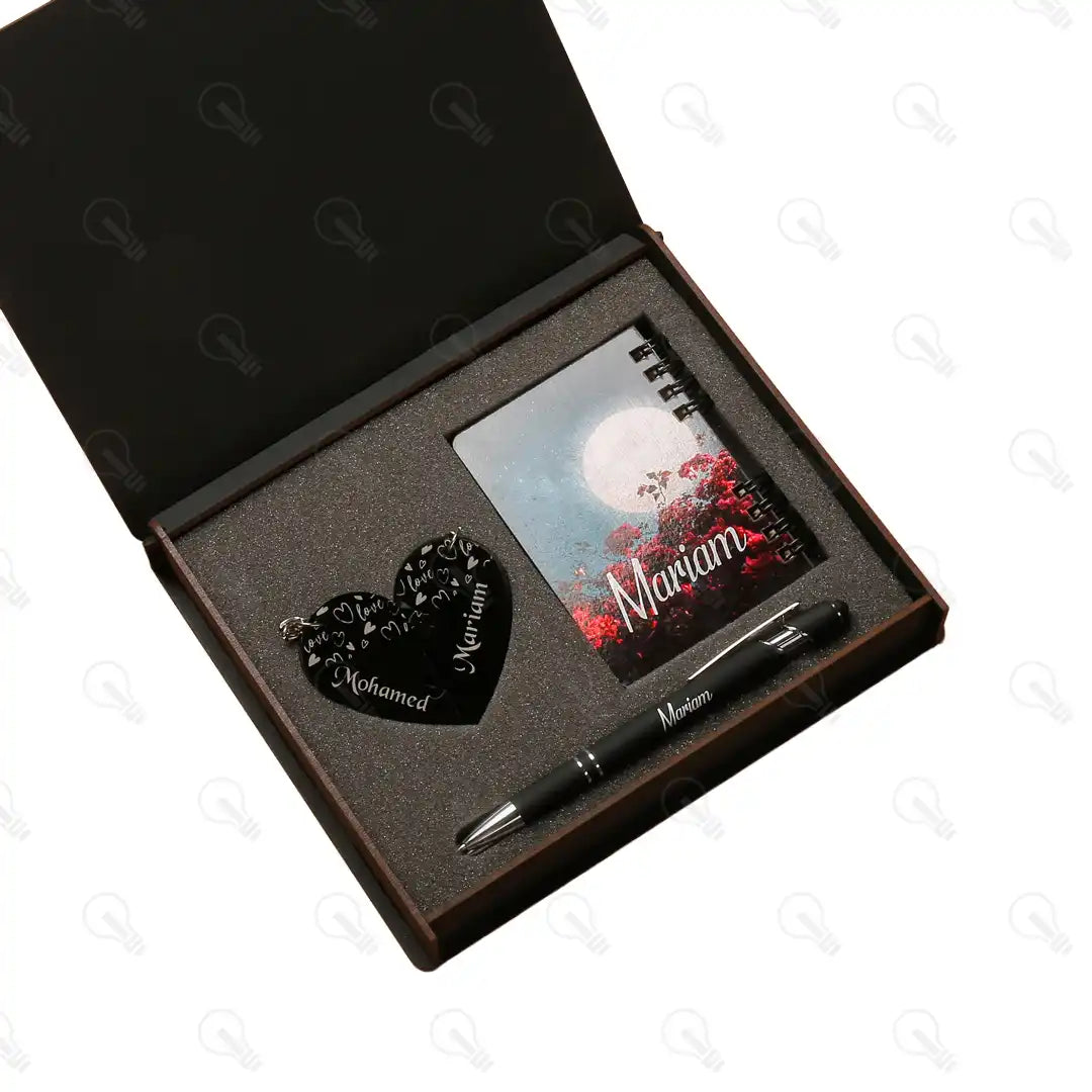 بوكس قلم معدن ونوت ميني وميدالية اكريليك نصين