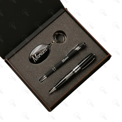 بوكس قلم معدن وقلم VIP وميدالية اكريليك اسود