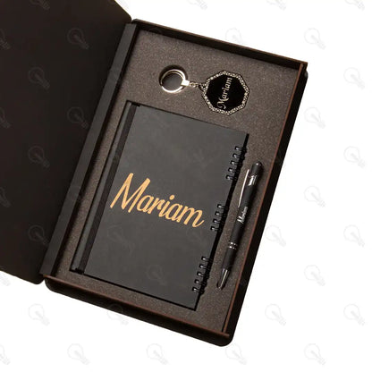 بوكس نوت بوك خشب وقلم معدن و ميدالية اكريليك (كود 4)