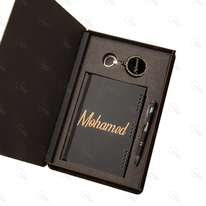 بوكس نوت بوك خشب وقلم معدن و ميدالية اكريليك (كود 6)