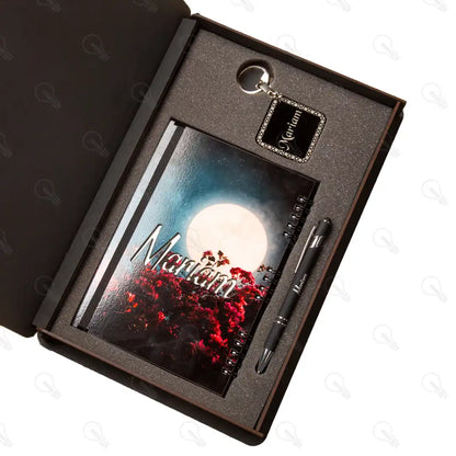 بوكس نوت بوك خشب وقلم معدن و ميدالية اكريليك (كود 7)