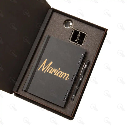 بوكس نوت بوك خشب وقلم معدن و ميدالية اكريليك (كود 7)