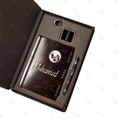 بوكس نوت بوك خشب وقلم معدن و ميدالية اكريليك (كود 7)