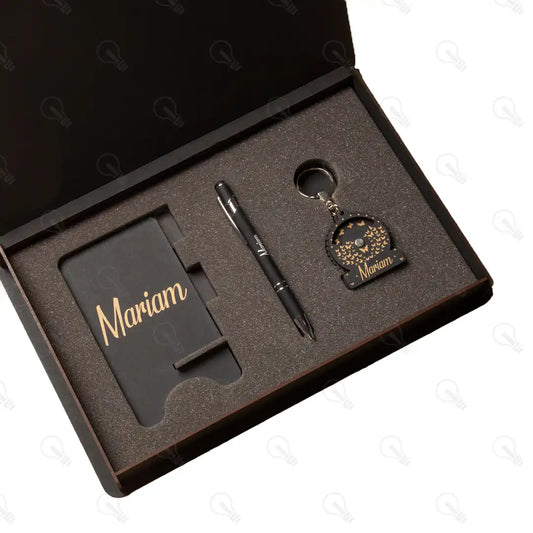 بوكس قلم معدن و ستاند موبايل وميدالية خشب طبقتين