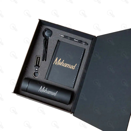 بوكس مج ديجيتال ونوت بوك خشب وقلم معدن و ميدالية اكريليك ووصلة مضيئة