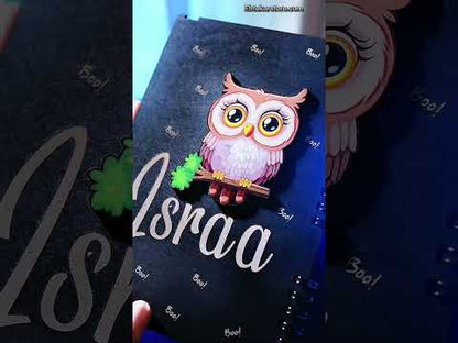 بوكس نوت بوك خشب (ديزاين البومة) وقلم معدن وميدالية خشب